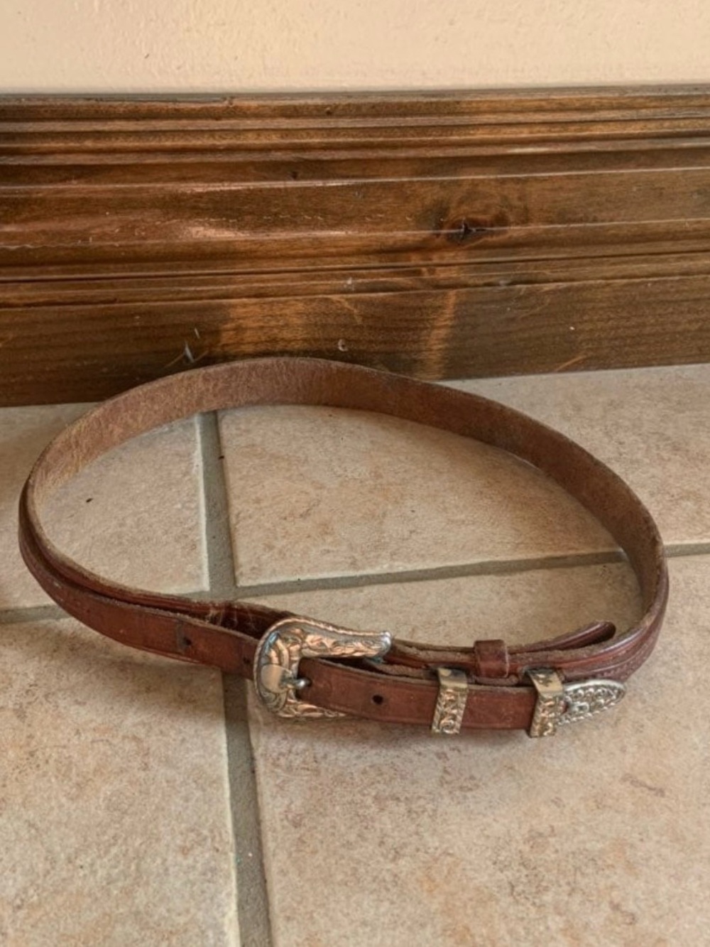 Vintage Boys Western Cowboy Leather Belt 32” Long